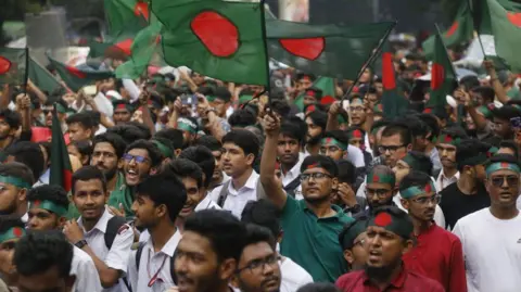 Getty Images Anti-Discrimination Student Movement holds a rally to mark one month since the ousting of Bangladesh's former Prime Minister Sheikh Hasina, in Dhaka, Bangladesh, on September 5, 2024.