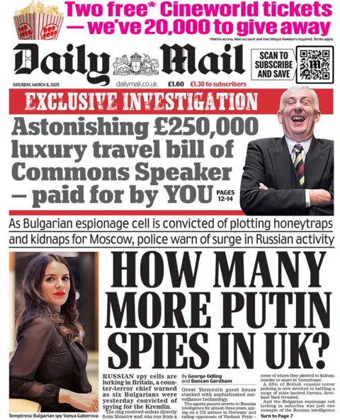 Daily Mail Headline Baca: Berapa banyak lagi mata -mata Putin di Inggris?