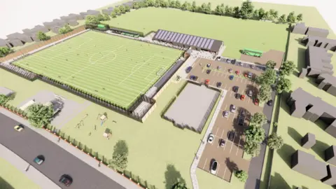 Gorleston FC/Chaplin Farrant An architect's drawing of what the site could look like, showing the 3G pitch, car park and other facilities
