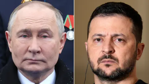 Combination file photos of Russian President Vladimir Putin (left) and Ukrainian President Volodymyr Zelensky (right)