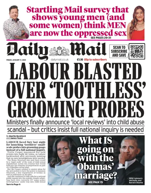 The headline on the front page of the Daily Mail read: "Labor criticized over 'toothless' grooming probe"