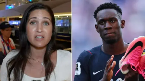 The BBC's Nada Tawfik in a split screen with Folarin Balogun.