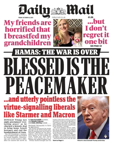 "Blessed is the peacemaker" reads the headline on the front page of the Daily Mail.