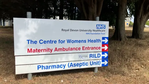 A view of the maternity sign at North Devon District Hospital in Barnstaple. It has directions to the different departments.