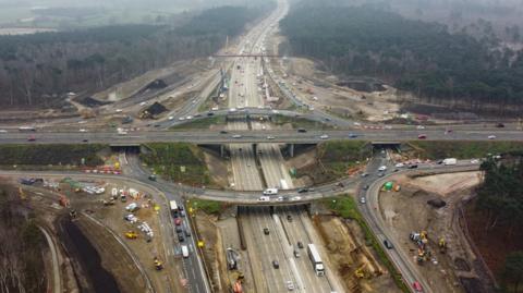 A view of traffic using junction 10 of the M25 in Surrey during a site visit ahead of a planned closure of both carriageways on the motorway from 9pm on Friday March 15 until 6am on Monday March 18. 
