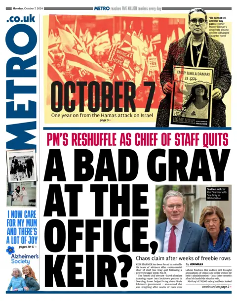 Front page of the Metro.