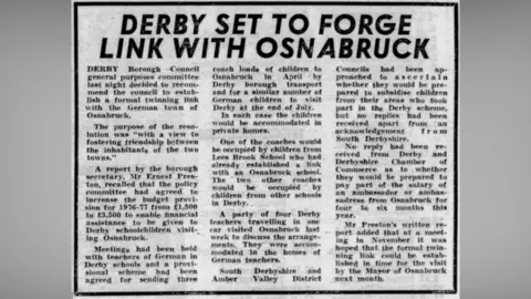 Derby Local Studies and Family History Library LIbrary file of Derby announcing its twinning with Osnabruck