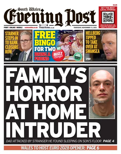 Wales' papers: 'Home intruder horror' and Cardiff to kick off Euros