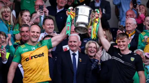 Donegal's Michael Murphy lifts the Anglo Celt Cup