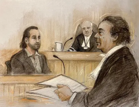 Elizabeth Cook An illustration of Jozef Puska in court