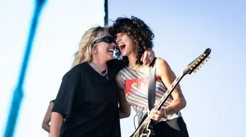 Getty Images Towa Bird joins Renée Rapp on stage for her performance at the 2024 Coachella Festival