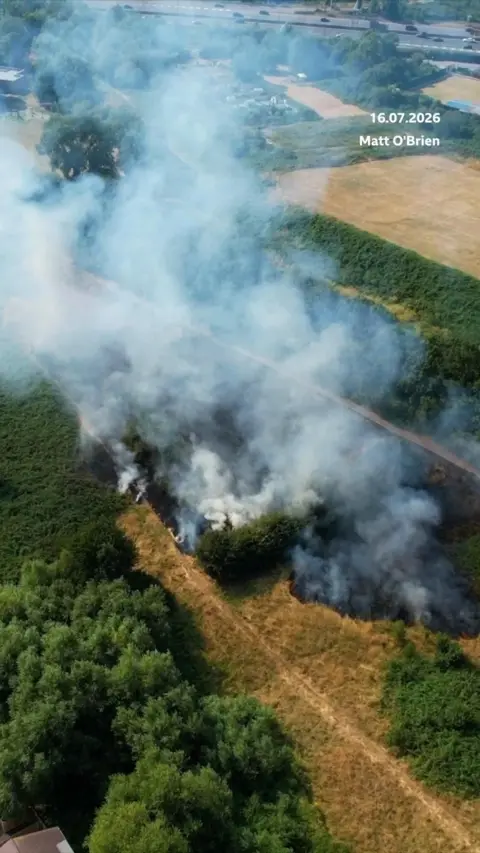 Image shows a grassland fire in Shirehampton, Bristol.