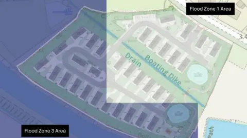 LDRS/Doncaster Council A map showing flood risk zones on the land where the park homes would be built
