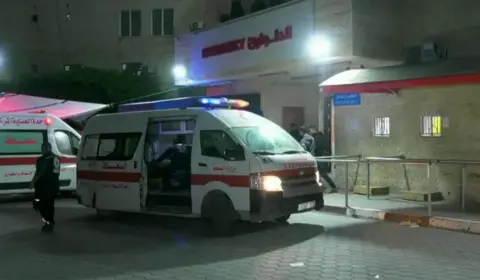 An ambulance outside a hospital in Gaza 