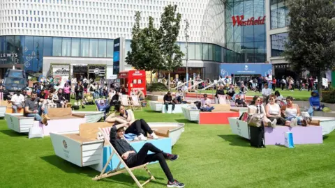 Getty Images Fans watching the Tokyo Olympics at the Westfield fan zone 