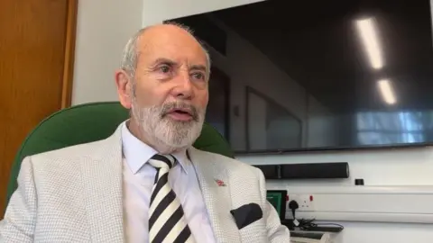 A man in a white suit and tie