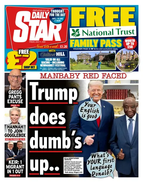 The Daily Star headline reads: "Trump does dumb's up"