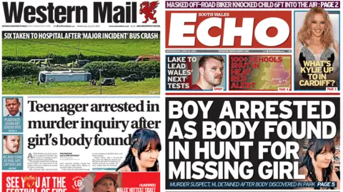 Front pages of the Western Mail and South Wales Echo