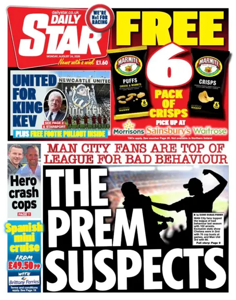 The headline on the front page of the Daily Star reads: “The prem suspects”.
