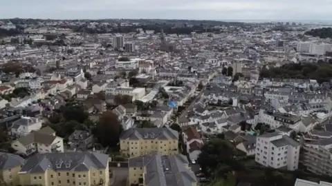 BBC Aerial of buildings in St Helier, Jersey