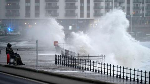 High waves at Scarborough during strong winds in October 2023