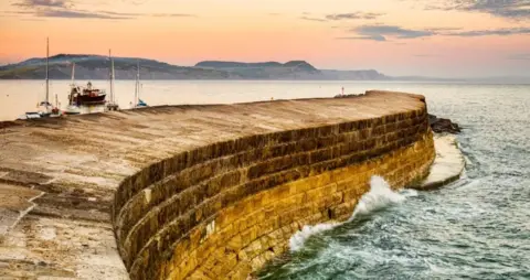 The  curved stone pier at Lyme Regis.