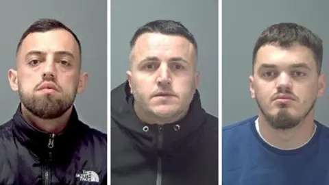 Genart Loca, Halit Ferizolli and Azem Ferizolli, left to right in police custody pictures.