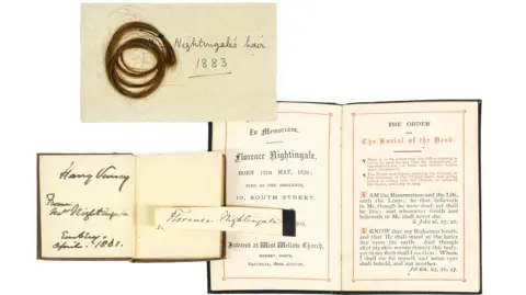 Tennants Auctioneers Lock of Florence Nightingale's hair, her signature, The Book of Job and The Order for the Burial of the Dead