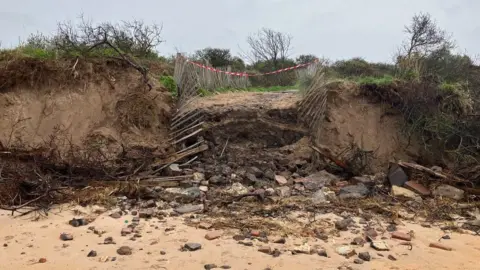 East Lothian Council Erosion has seen a collapse to the beach path at Gullane