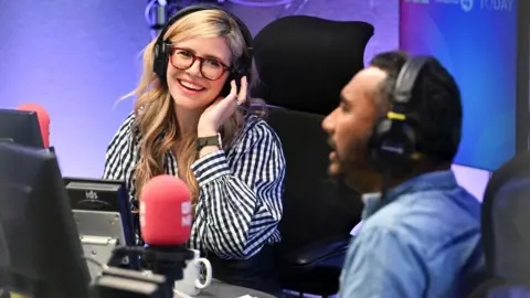 Emma Barnett and Amol Rajan in the Radio 4 studio, presenting the Today programme