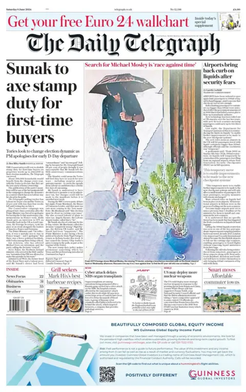 The front page of the Daily Telegraph read: “Sunak to axe stamp duty for first-time buyers”