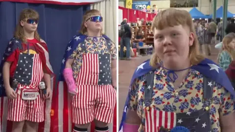 Two contestants of the mullet contest are pictured.