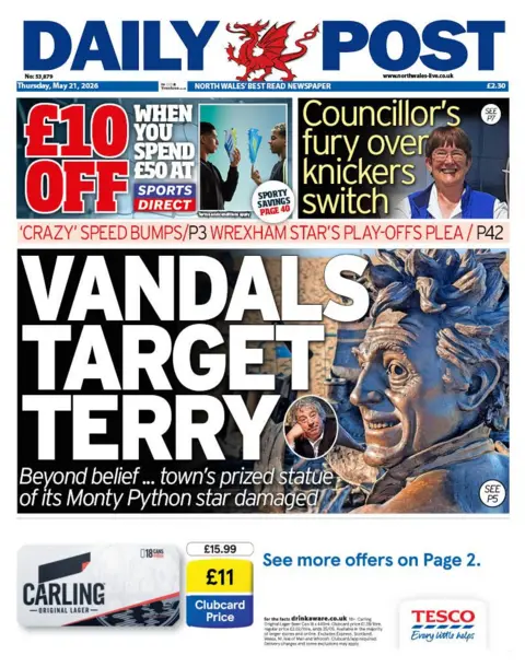 Daily Post Front page of the Daily Post with the headline Vandals target Terry