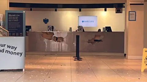 Damaged counter tops inside a building