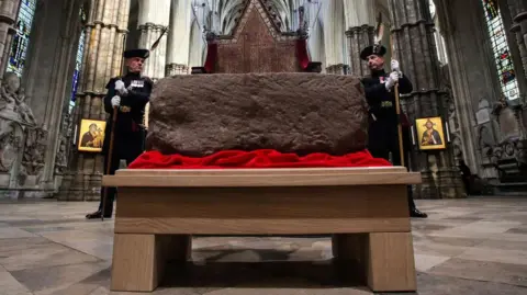 PA Media The Stone of Destiny in Westminster Abbey in London for the coronation of King Charles.