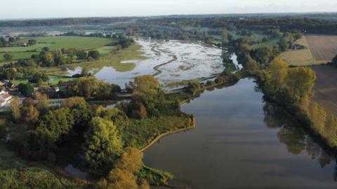 Aerial view of the River Wensum in Norfolk 