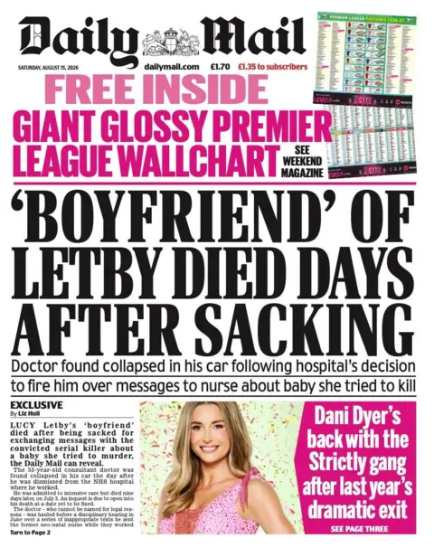 "'Boyfriend' of Letby dies after sacking" reads the headline on the front page of the Daily Mail.