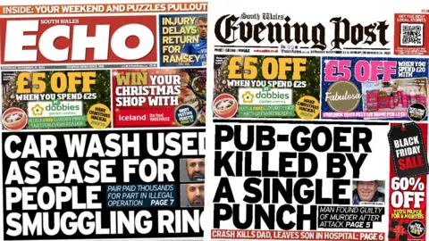 South Wales Echo and South Wales Evening Post front pages 