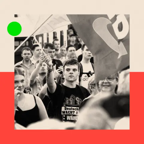 BBC A young man at an AFD rally