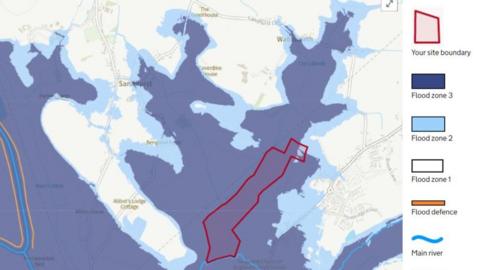 Map showing that the site is located within flood zone 3