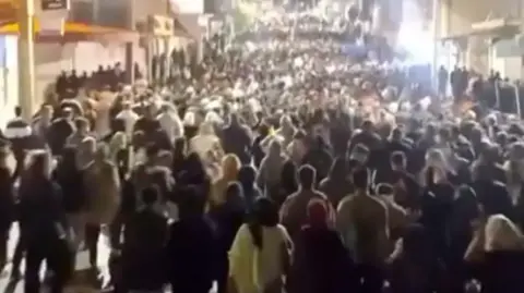 BBC Persian Screenshot of video showing a large protest in the western town of Abdanan, in Ilam province on 6 January 2025