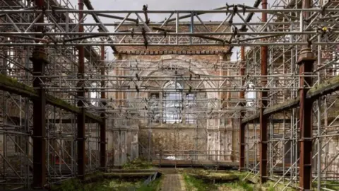 James Brittain  Interior of Sheerness Dockyard Church gutted and with scaffolding after 2001 fire