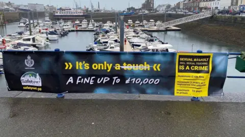 BBC A banner showing the maximum fine for sexual assault in Guernsey
