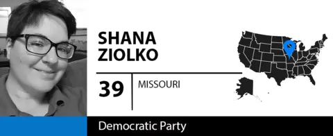 BBC graphic shows a photo of Democratic voter Shana Ziolko, 39, from Missouri