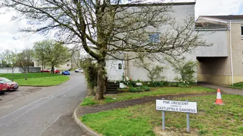 Google A residential area - the shot focuses on a street sign in front of a house and tree that reads "Pine Crescent leads to Castlefield Gardens",