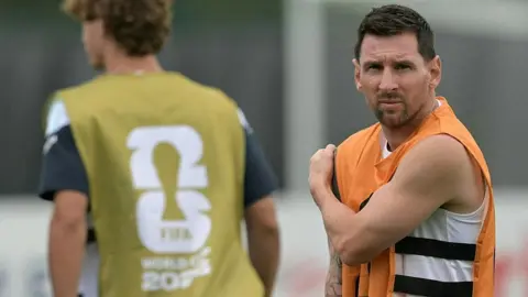 Argentina's Lionel Messi in training
