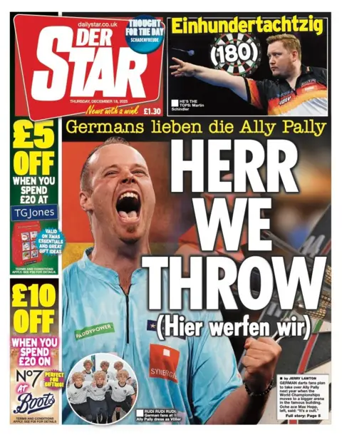 The headline on the front page of the Daily Star reads: "Herr we throw".