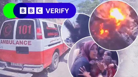 BBC Gabungan tangkapan layar gambar dan video dari Gaza "zona kemanusiaan" yang telah diverifikasi sebagai bagian dari analisis BBC Verify.