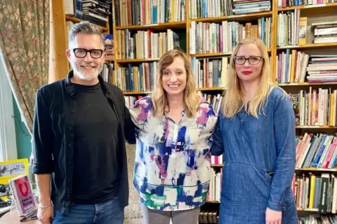 Scarthin Books Isy Suttie (centre) with David and Eve Booker