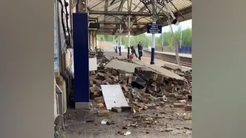 Hollie Sephton The collapsed roof at Northwich Station